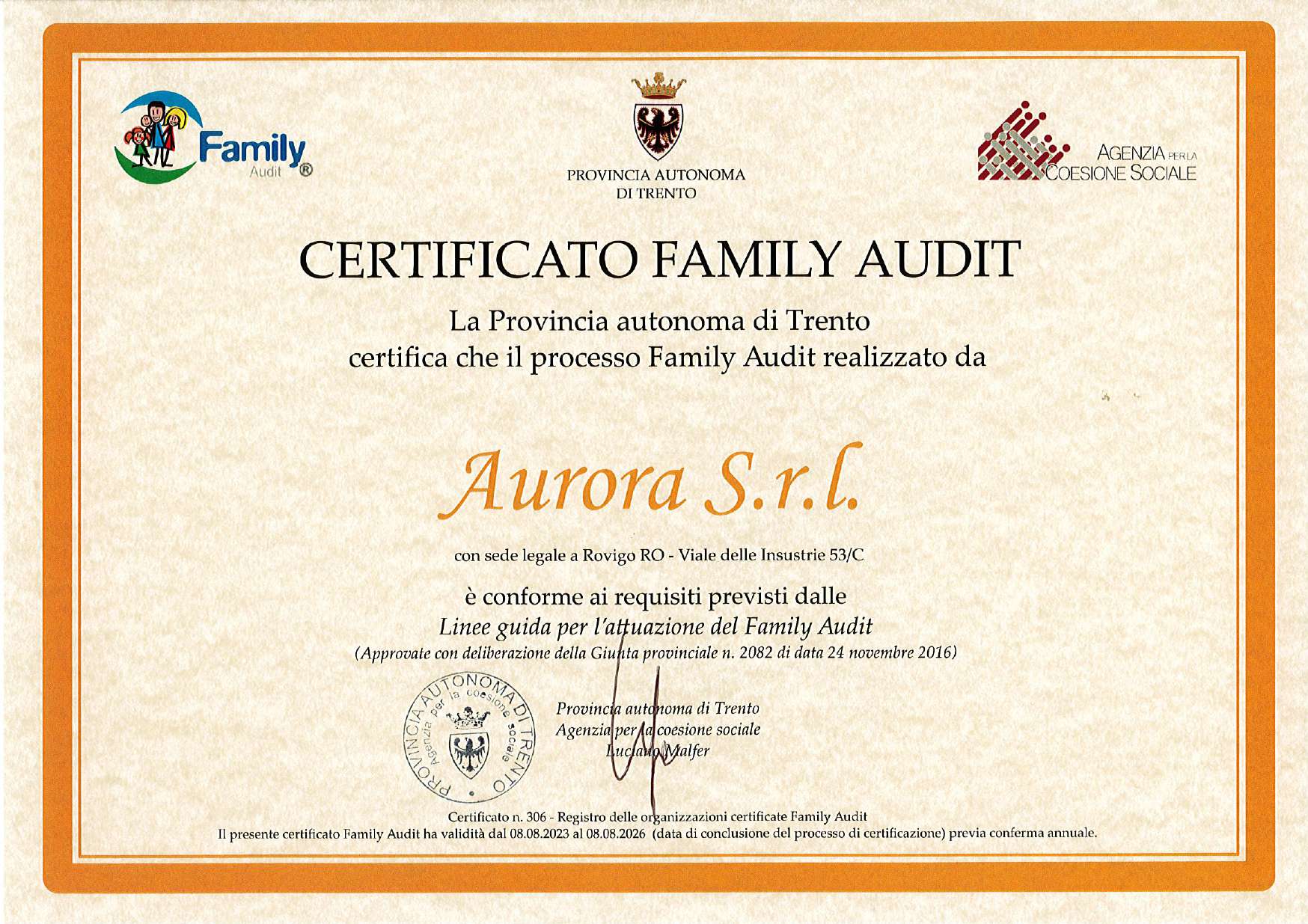 Certificato Family Audit